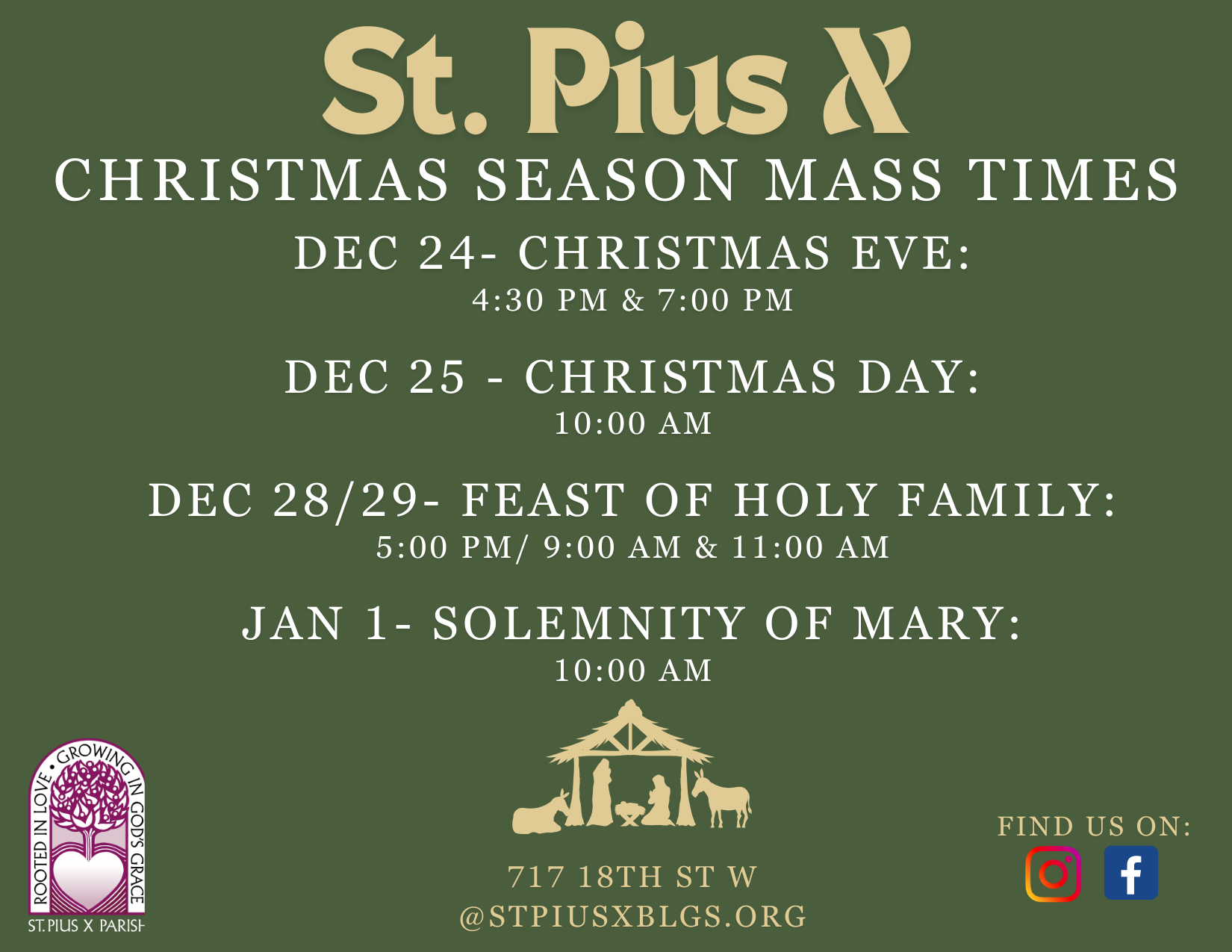 St. Pius X Christmas Mass Times St. Pius X Parish